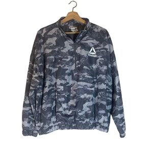 Reebok Gray Camouflage Womens Windbreaker Pullover Lightweight Jacket Size XL